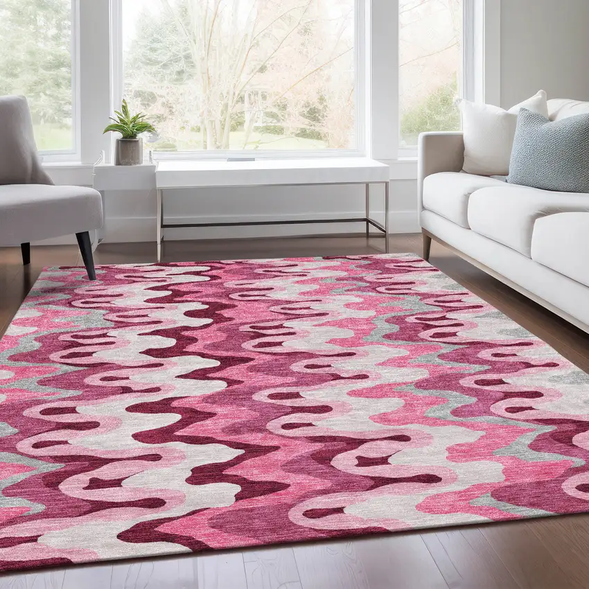 Blush Pink And Mauve Abstract Washable Indoor Outdoor Area Rug Photo 7
