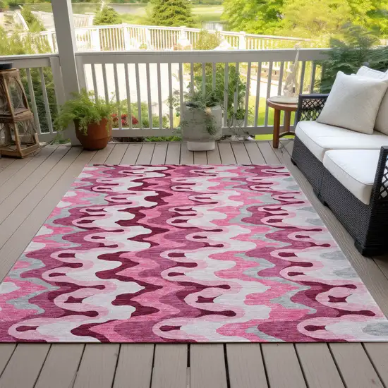 Blush Pink And Mauve Abstract Washable Indoor Outdoor Area Rug Photo 6