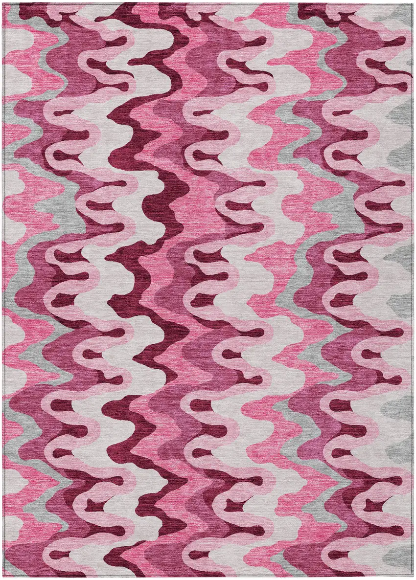 Blush Pink And Mauve Abstract Washable Indoor Outdoor Area Rug Photo 1