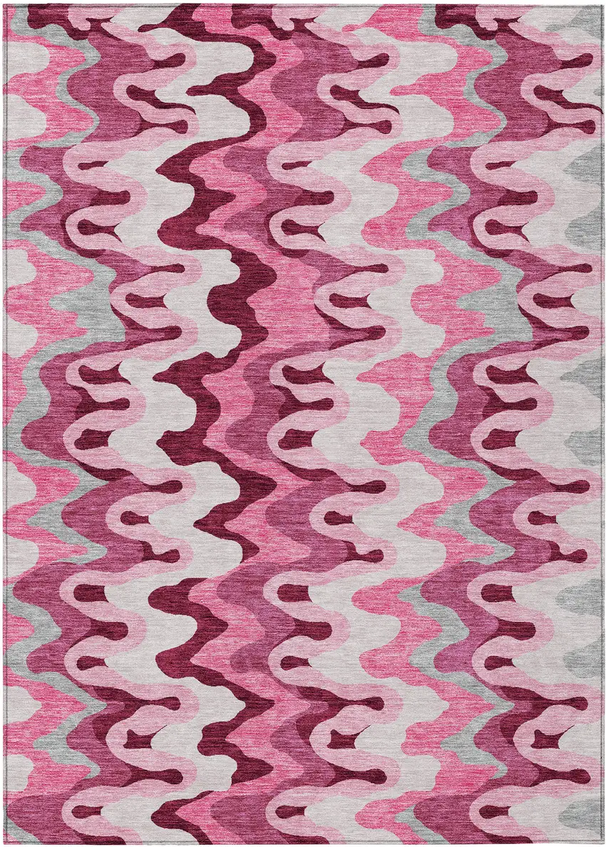 Blush Pink And Mauve Abstract Washable Indoor Outdoor Area Rug Photo 1