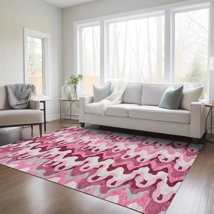 Blush Pink And Mauve Abstract Washable Indoor Outdoor Area Rug Photo 8