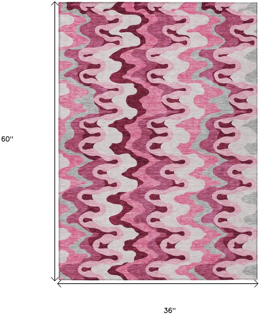 Blush Pink And Mauve Abstract Washable Indoor Outdoor Area Rug Photo 7