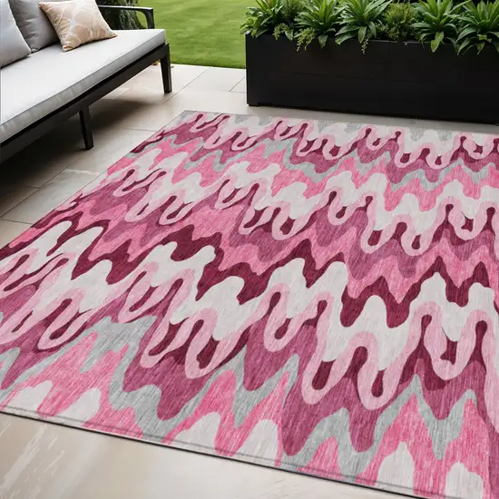Blush Pink And Mauve Abstract Washable Indoor Outdoor Area Rug Photo 1