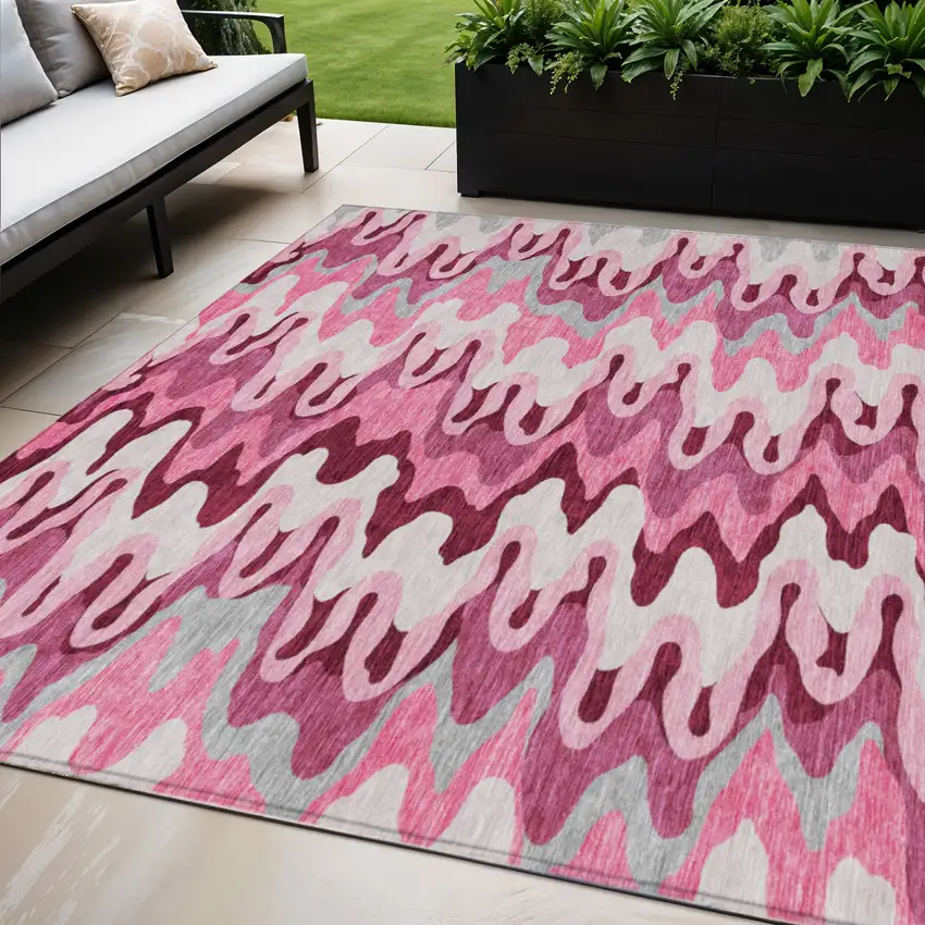 Blush Pink And Mauve Abstract Washable Indoor Outdoor Area Rug Photo 1