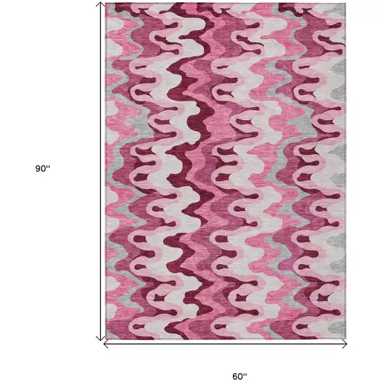 Blush Pink And Mauve Abstract Washable Indoor Outdoor Area Rug Photo 7
