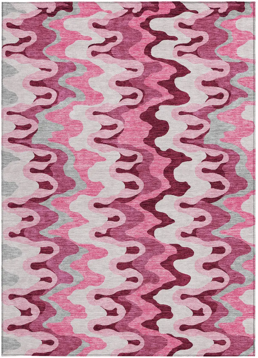 Blush Pink And Mauve Abstract Washable Indoor Outdoor Area Rug Photo 5