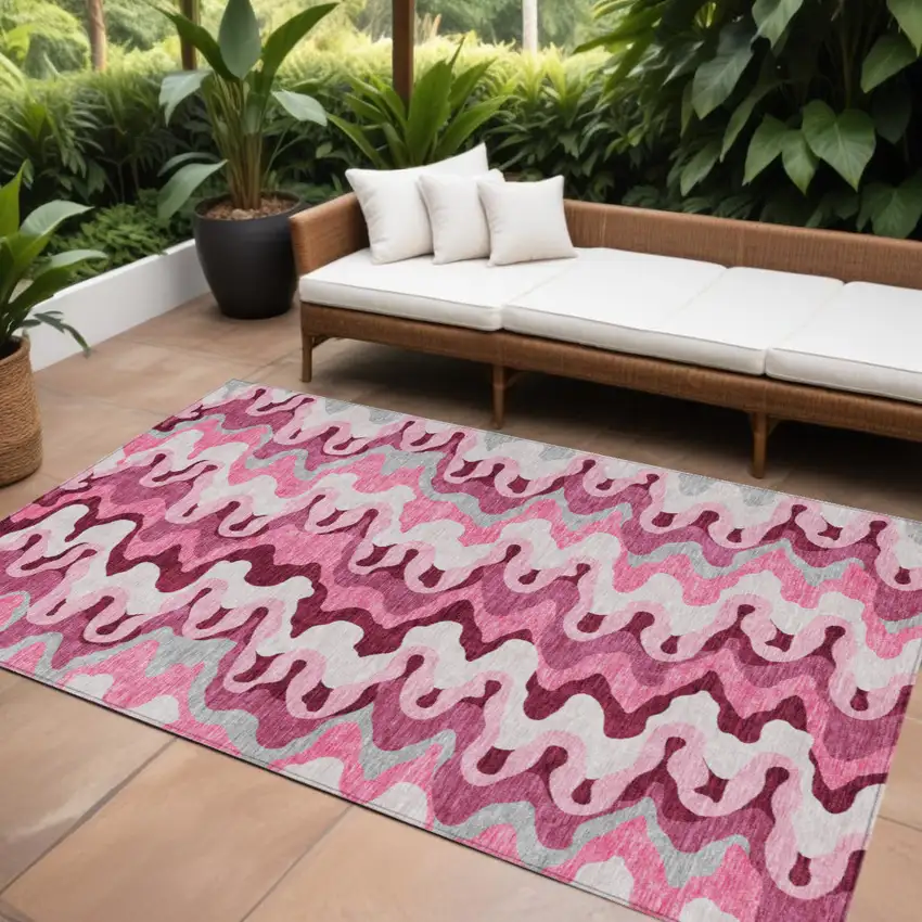 Blush Pink And Mauve Abstract Washable Indoor Outdoor Area Rug Photo 1
