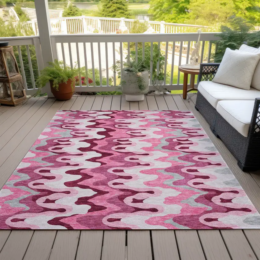 Blush Pink And Mauve Abstract Washable Indoor Outdoor Area Rug Photo 6