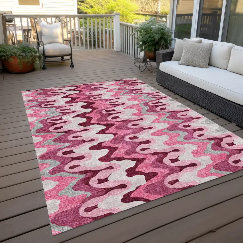 Blush Pink And Mauve Abstract Washable Indoor Outdoor Area Rug Photo 9