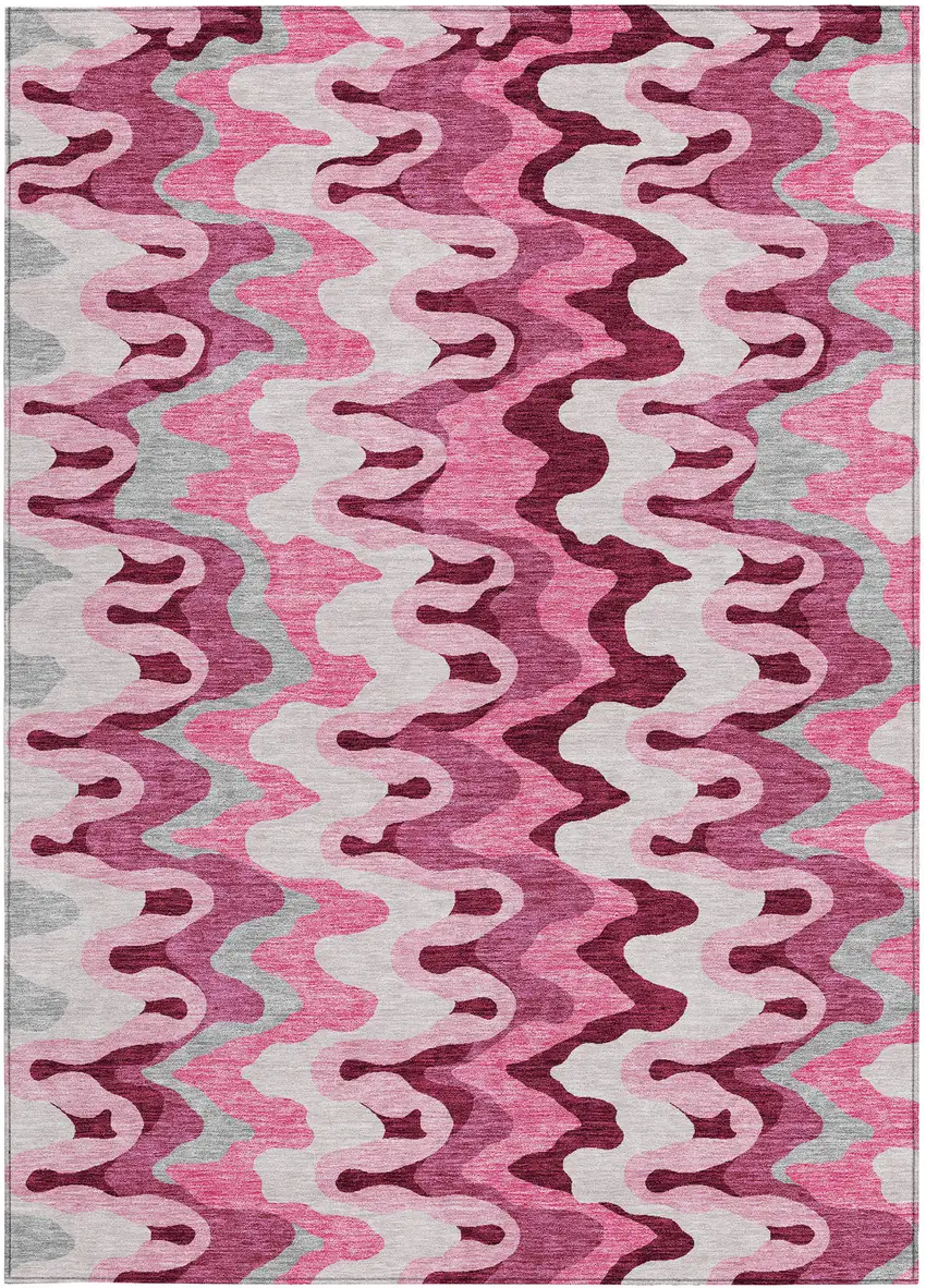Blush Pink And Mauve Abstract Washable Indoor Outdoor Area Rug Photo 6