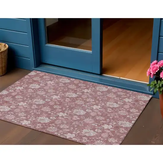 Blush Pink And Mauve Floral Washable Indoor Outdoor Area Rug Photo 1