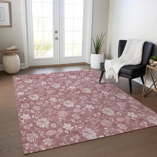 Blush Pink And Mauve Floral Washable Indoor Outdoor Area Rug Photo 9