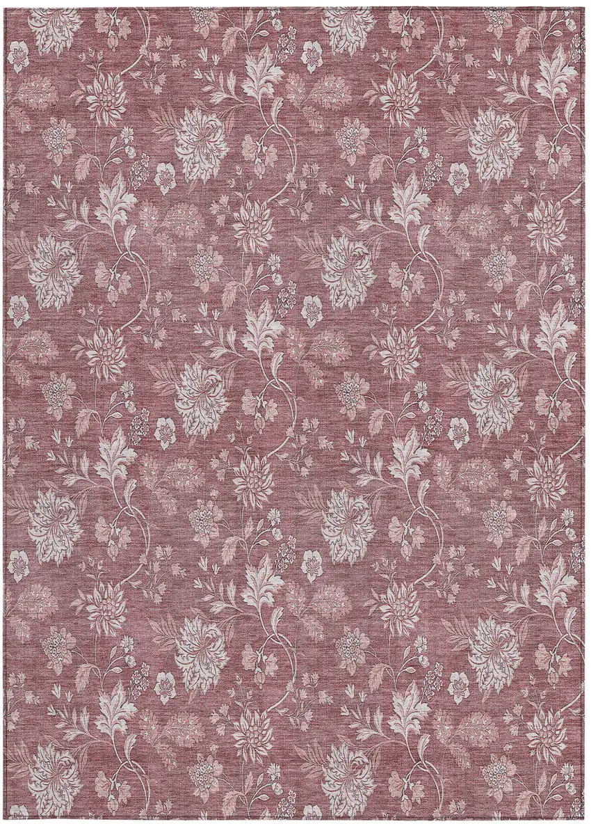 Blush Pink And Mauve Floral Washable Indoor Outdoor Area Rug Photo 7