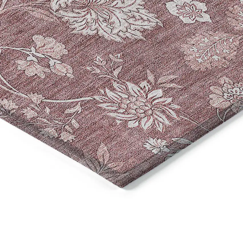 Blush Pink And Mauve Floral Washable Indoor Outdoor Area Rug Photo 5