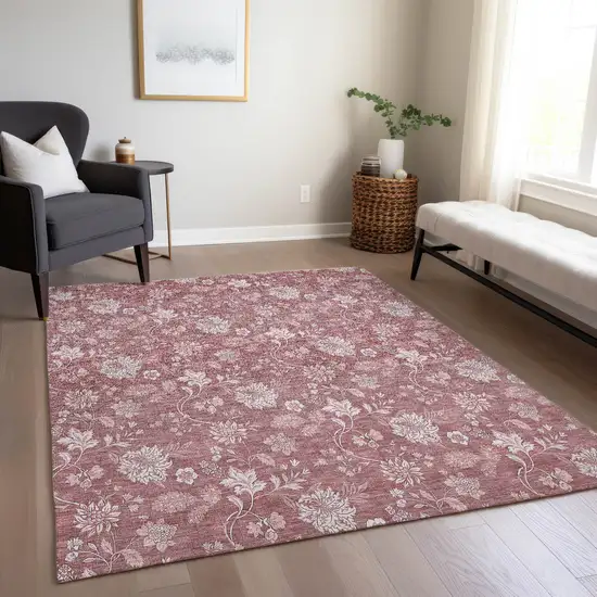 Blush Pink And Mauve Floral Washable Indoor Outdoor Area Rug Photo 9