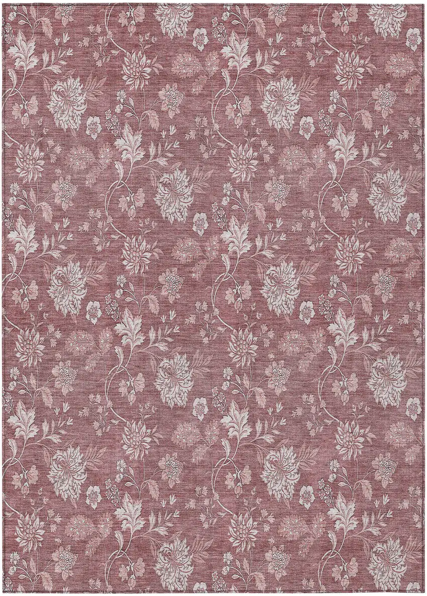 Blush Pink And Mauve Floral Washable Indoor Outdoor Area Rug Photo 2