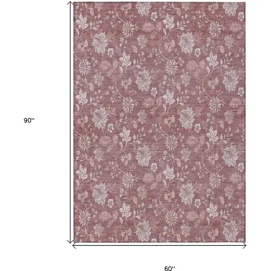Blush Pink And Mauve Floral Washable Indoor Outdoor Area Rug Photo 3