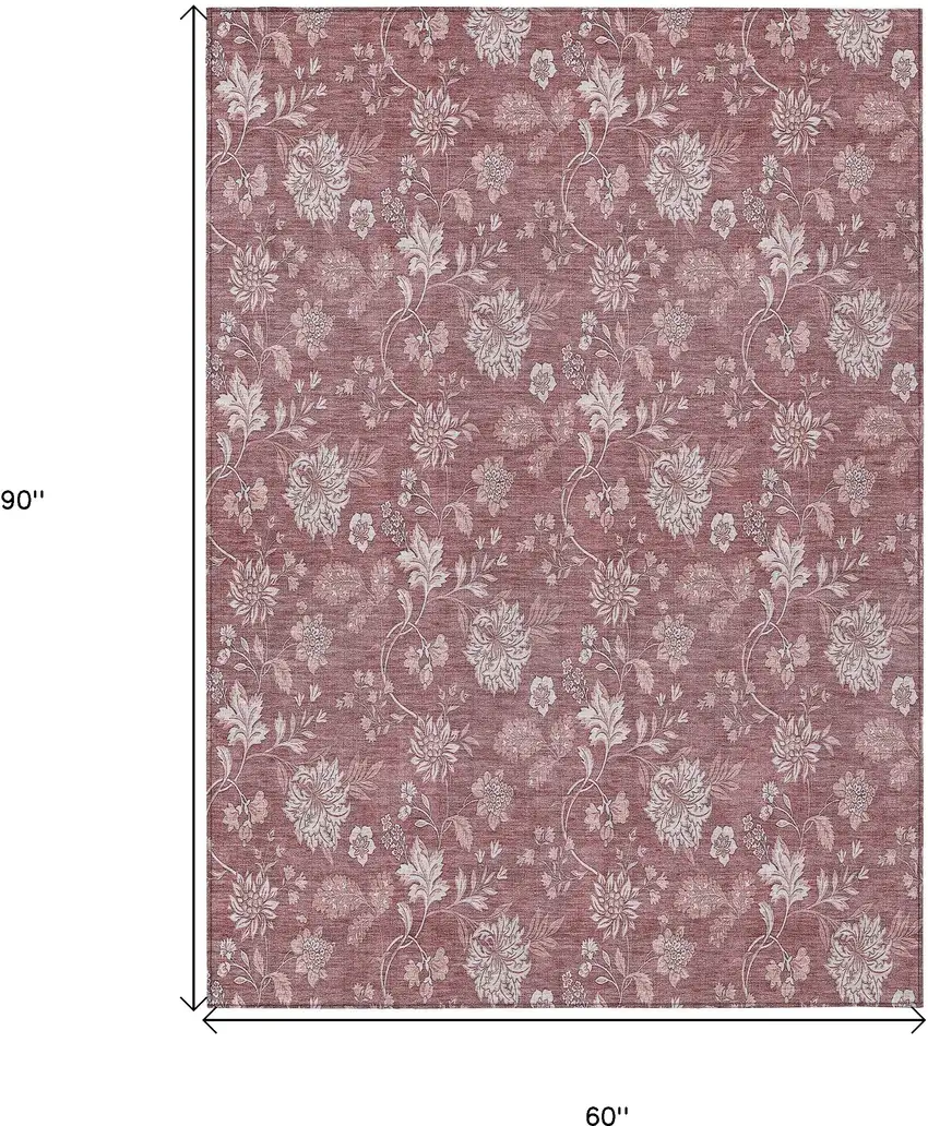 Blush Pink And Mauve Floral Washable Indoor Outdoor Area Rug Photo 3
