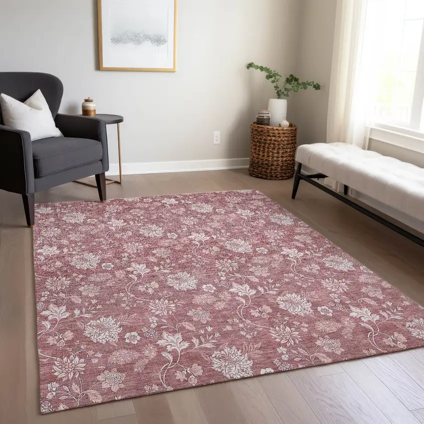 Blush Pink And Mauve Floral Washable Indoor Outdoor Area Rug Photo 9