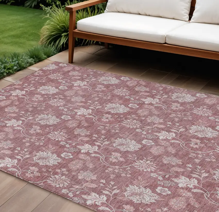 Blush Pink And Mauve Floral Washable Indoor Outdoor Area Rug Photo 1