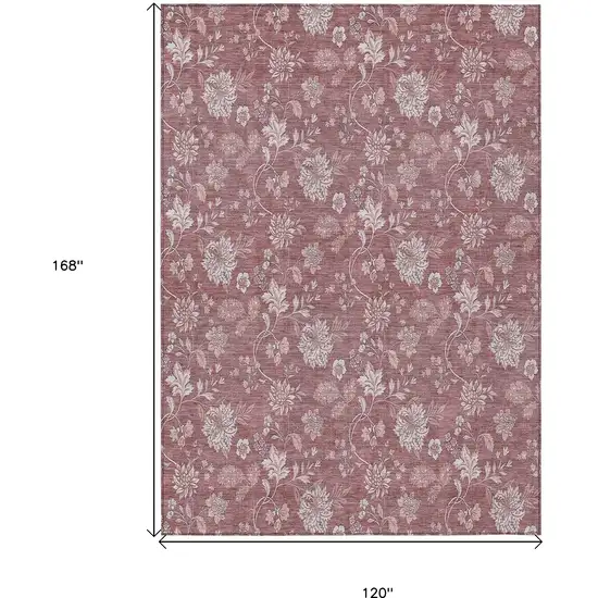 Blush Pink And Mauve Floral Washable Indoor Outdoor Area Rug Photo 3