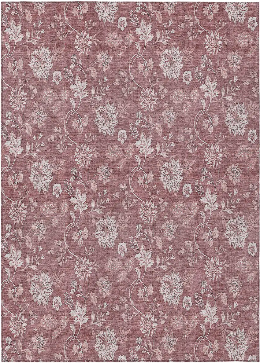 Blush Pink And Mauve Floral Washable Indoor Outdoor Area Rug Photo 2