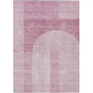 Photo of Blush Pink And Mauve Geometric Washable Indoor Outdoor Area Rug