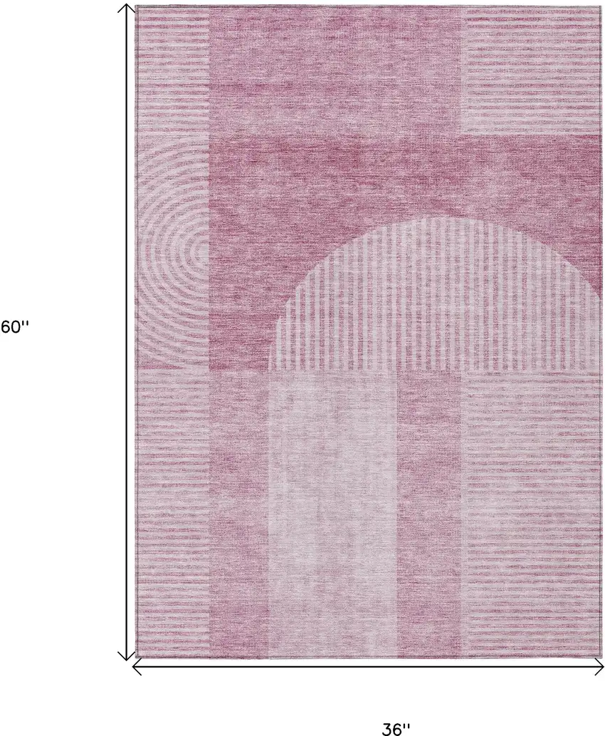 Blush Pink And Mauve Geometric Washable Indoor Outdoor Area Rug Photo 3