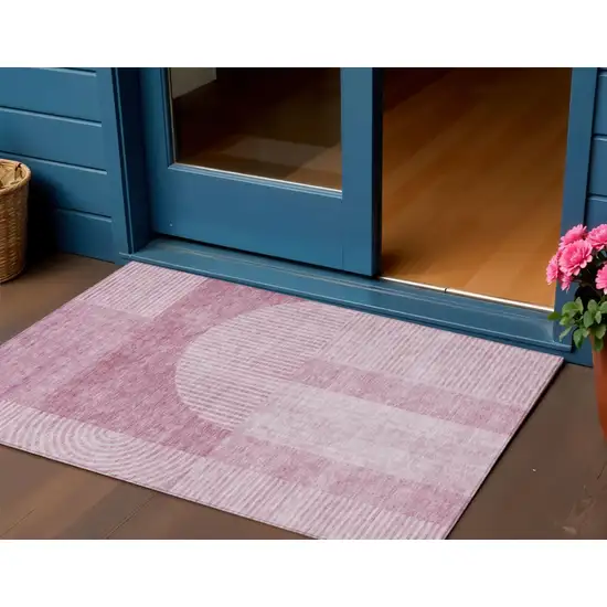 Blush Pink And Mauve Geometric Washable Indoor Outdoor Area Rug Photo 1