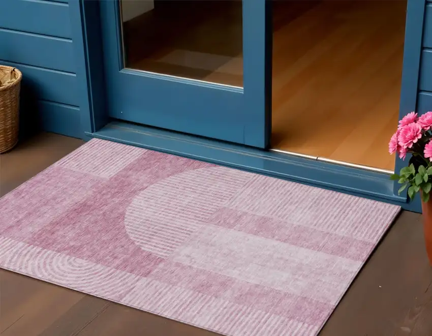 Blush Pink And Mauve Geometric Washable Indoor Outdoor Area Rug Photo 1