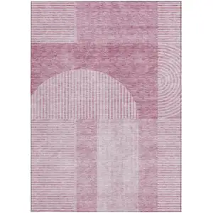 Photo of Blush Pink And Mauve Geometric Washable Indoor Outdoor Area Rug