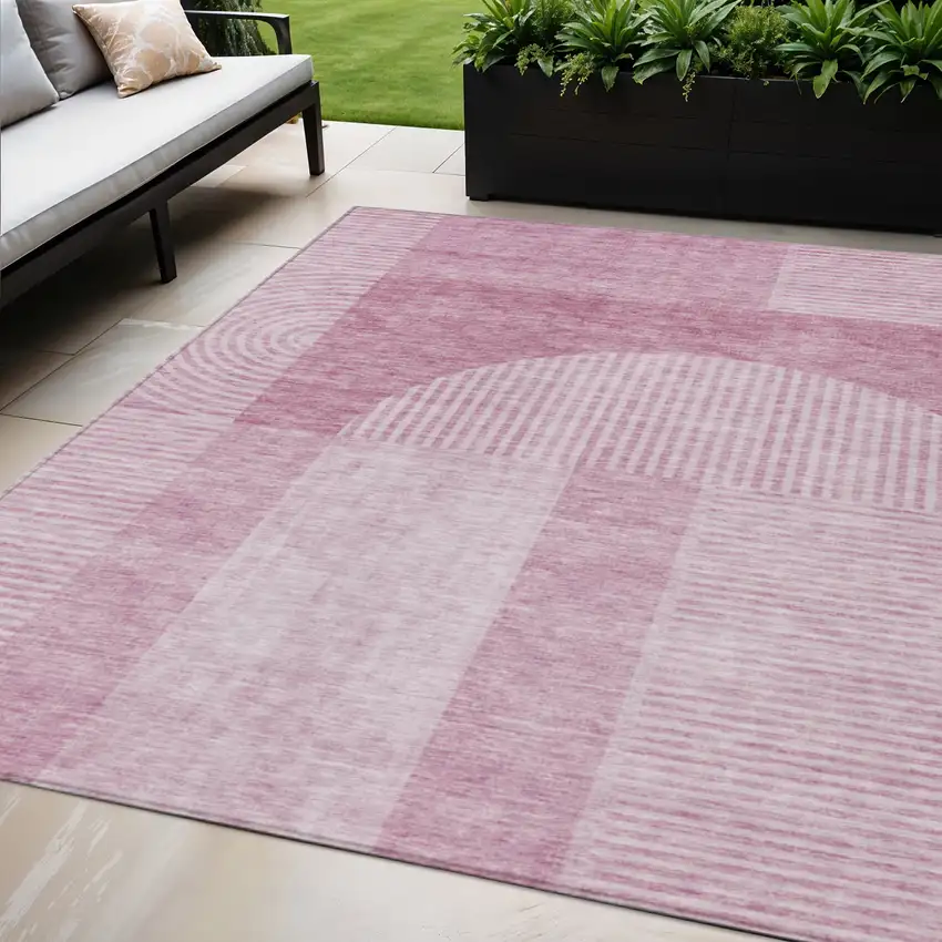 Blush Pink And Mauve Geometric Washable Indoor Outdoor Area Rug Photo 1