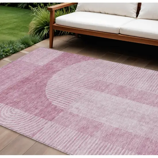 Blush Pink And Mauve Geometric Washable Indoor Outdoor Area Rug Photo 1