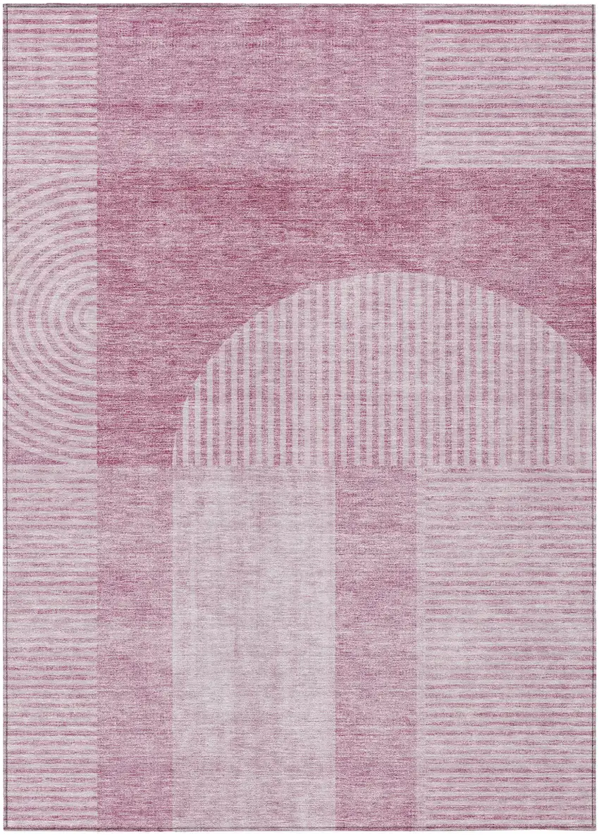 Blush Pink And Mauve Geometric Washable Indoor Outdoor Area Rug Photo 1