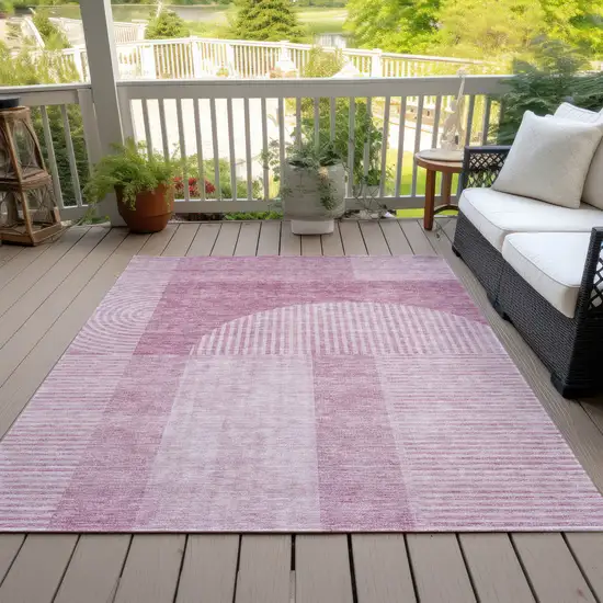 Blush Pink And Mauve Geometric Washable Indoor Outdoor Area Rug Photo 8