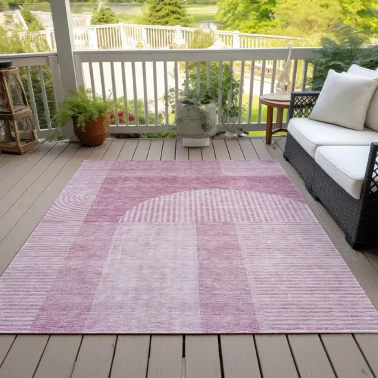 Blush Pink And Mauve Geometric Washable Indoor Outdoor Area Rug Photo 8