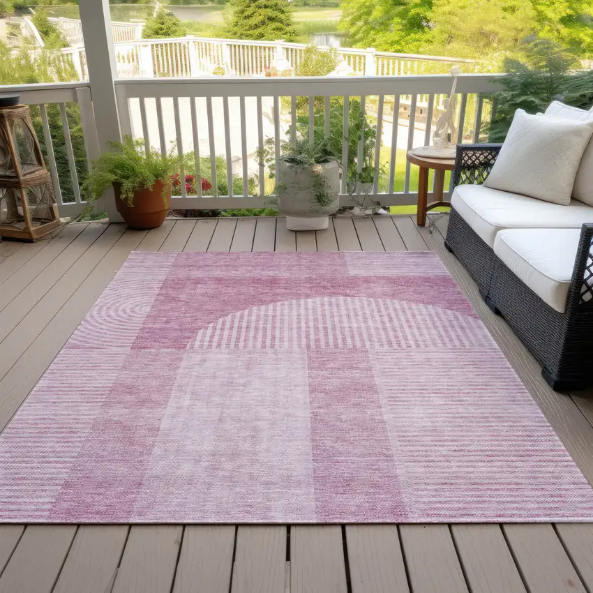Blush Pink And Mauve Geometric Washable Indoor Outdoor Area Rug Photo 8