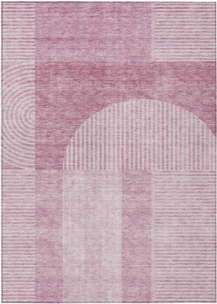 Blush Pink And Mauve Geometric Washable Indoor Outdoor Area Rug Photo 1