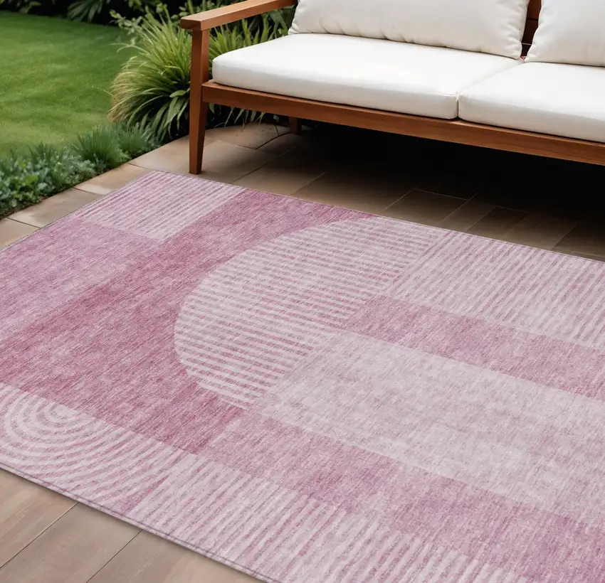 Blush Pink And Mauve Geometric Washable Indoor Outdoor Area Rug Photo 2