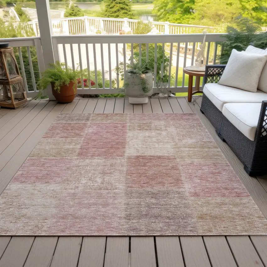 Blush Pink And Mauve Patchwork Washable Indoor Outdoor Area Rug Photo 8