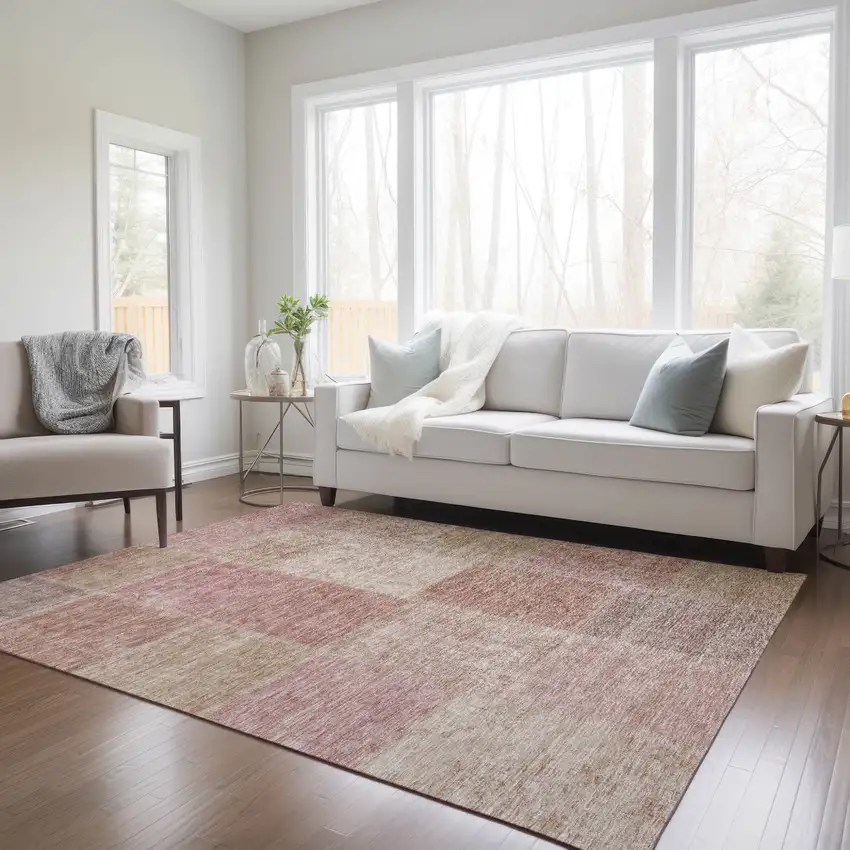 Blush Pink And Mauve Patchwork Washable Indoor Outdoor Area Rug Photo 9