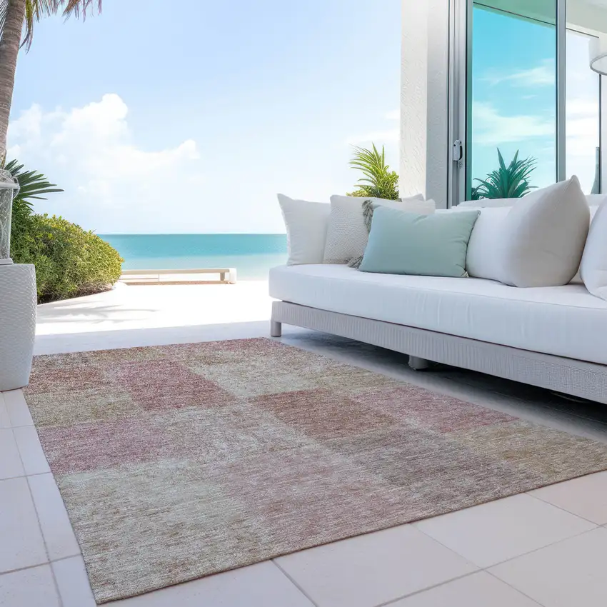 Blush Pink And Mauve Patchwork Washable Indoor Outdoor Area Rug Photo 9