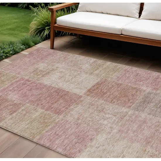 Blush Pink And Mauve Patchwork Washable Indoor Outdoor Area Rug Photo 1