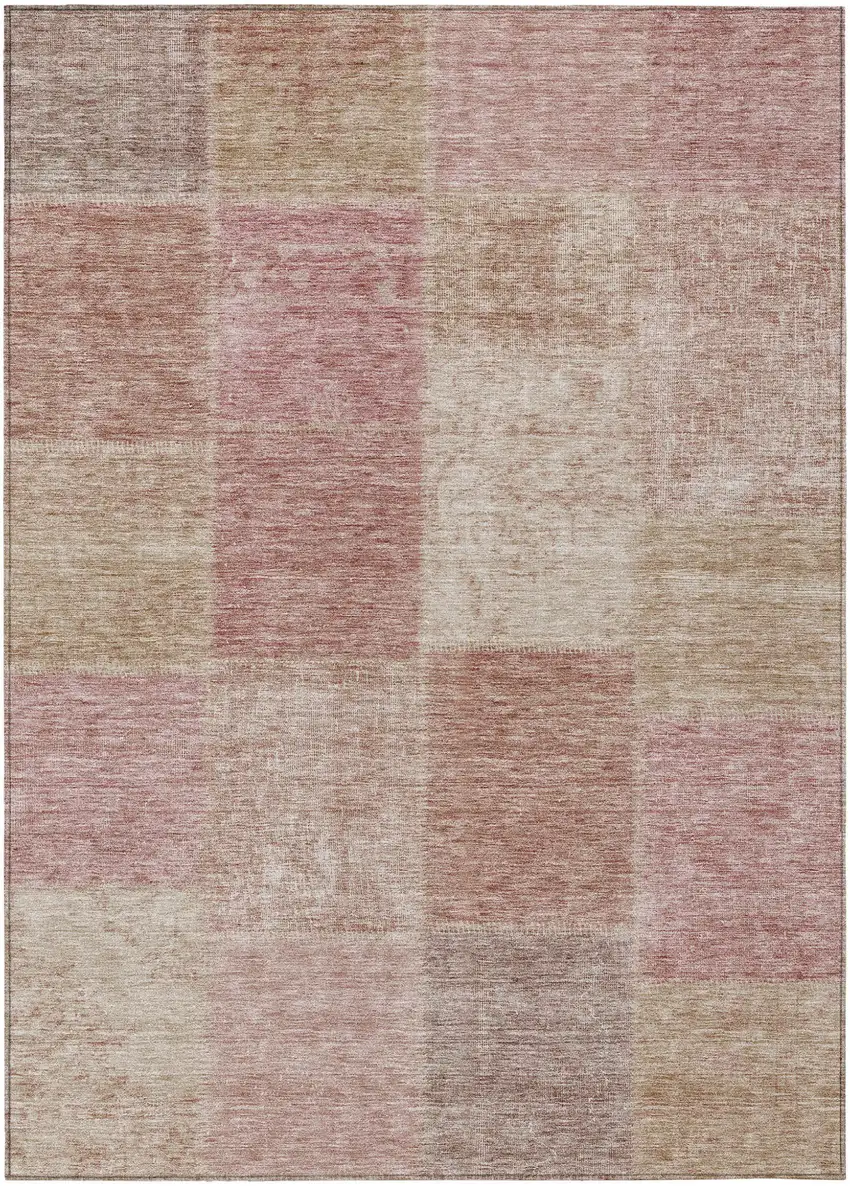 Blush Pink And Mauve Patchwork Washable Indoor Outdoor Area Rug Photo 2
