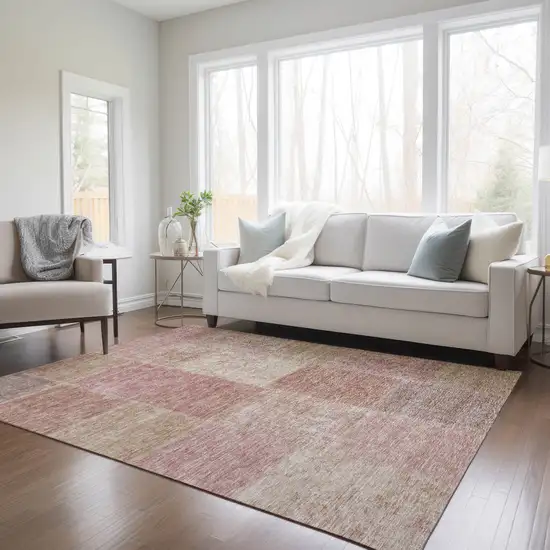 Blush Pink And Mauve Patchwork Washable Indoor Outdoor Area Rug Photo 9