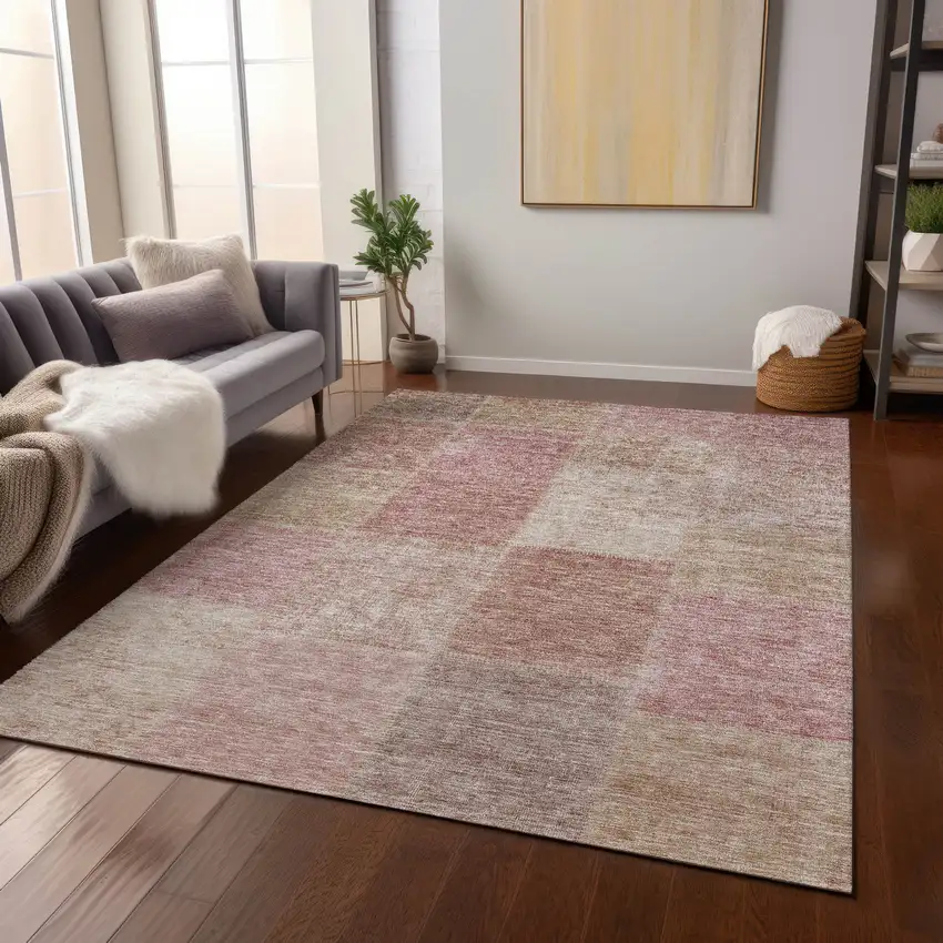 Blush Pink And Mauve Patchwork Washable Indoor Outdoor Area Rug Photo 9