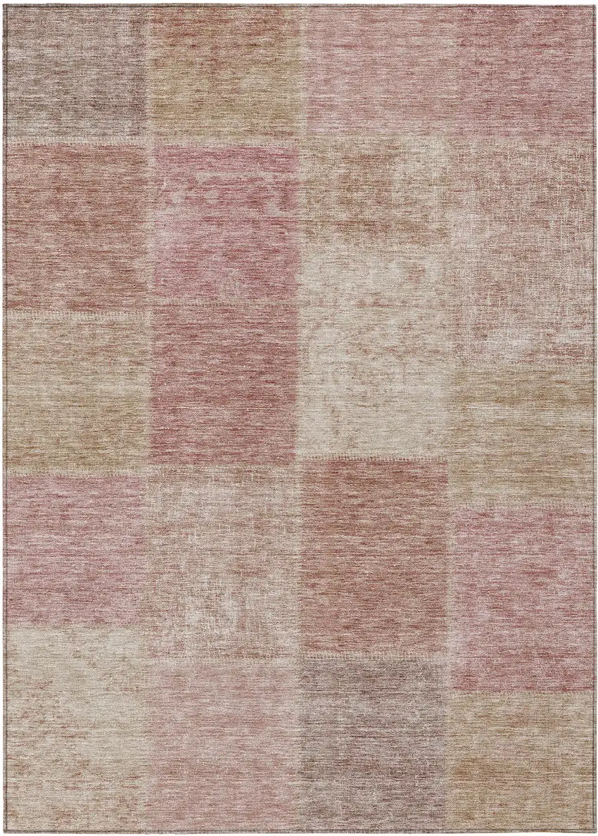 Blush Pink And Mauve Patchwork Washable Indoor Outdoor Area Rug Photo 2