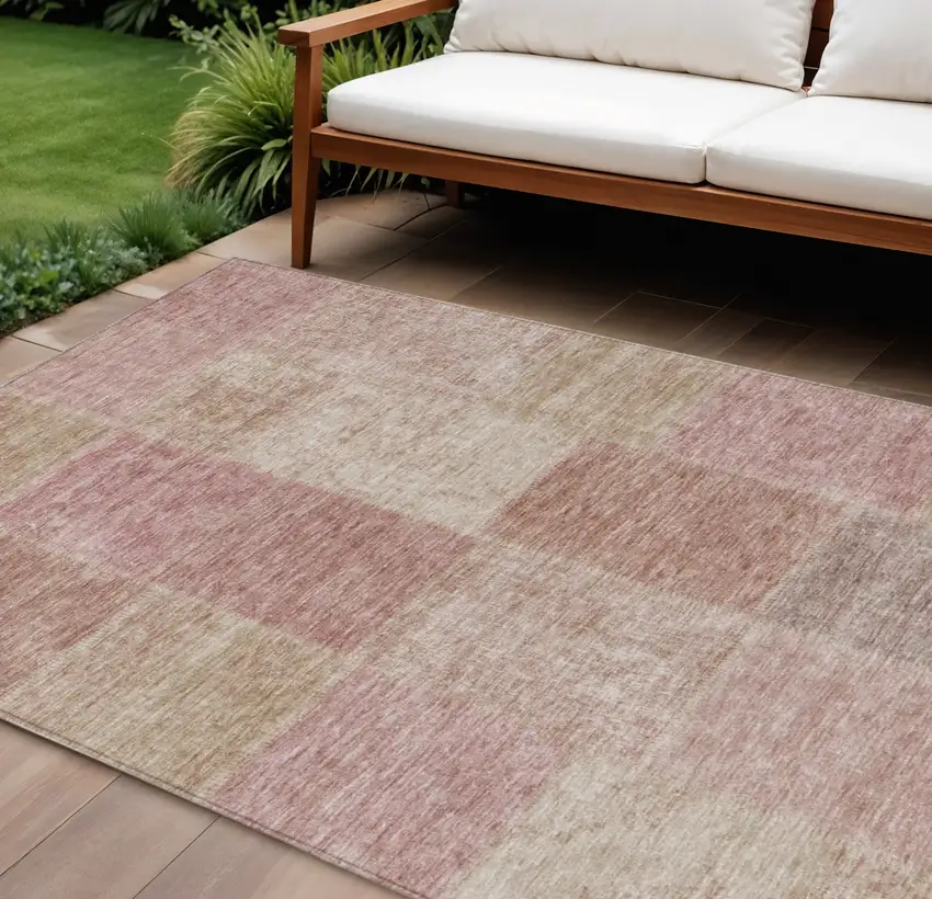 Blush Pink And Mauve Patchwork Washable Indoor Outdoor Area Rug Photo 1
