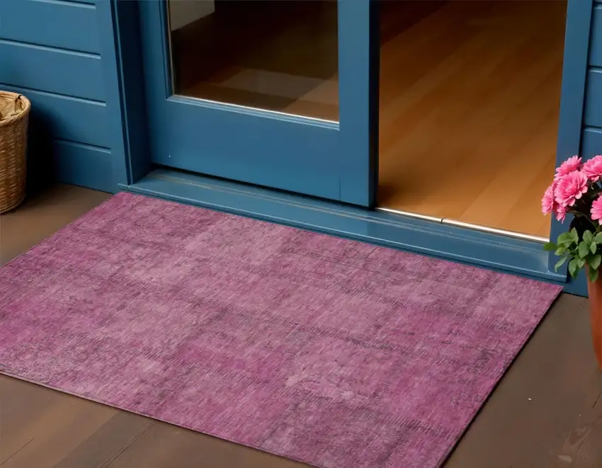 Blush Pink And Mauve Patchwork Washable Indoor Outdoor Area Rug Photo 1