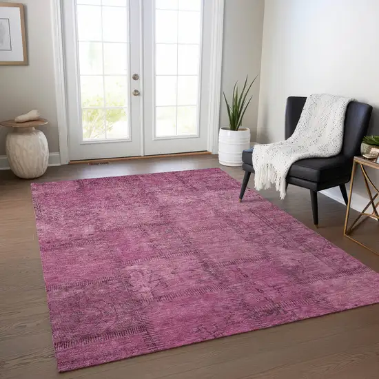 Blush Pink And Mauve Patchwork Washable Indoor Outdoor Area Rug Photo 8